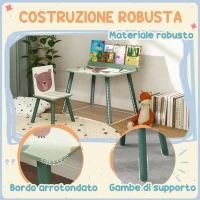 AIYAPLAY Set Sedia e Tavolino per Bambini con Ripiano Portaoggetti, in MDF e Legno di Pino, Verde(m-6)