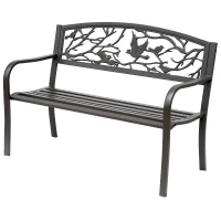 Outsunny Banc de Jardin 3 Places banc extérieur jardin Style Rural Chic pour balcon terrasse patio 127 x 60 x 85 cm métal époxy anticorrosion Brun(m-1)