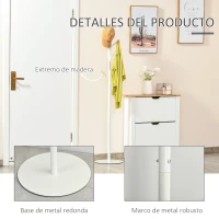 HOMCOM Perchero de Pie de Madera con 6 Ganchos para Ropas Bolsos para Salón Entrada Dormitorio 35x35x174 cm Blanco(m-5)