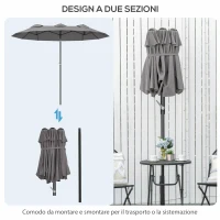 Outsunny Ombrellone Doppio Inclinabile a 45° con Manovella e Prese d'Aria, in Acciaio e Poliestere, 285x147x227 cm, Grigio(m-8)