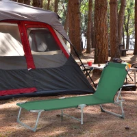 Outsunny Reclining Sun Lounger Chair Folding Camping Bed with 4-Position Adjustable Backrest, for Travel Indoor Outdoor Office Fishing, Green(m-10)