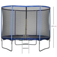 HOMCOM Trampolino Elastico da Esterno, Tappeto Elastico per Bambini e Adulti da Giardino con Rete di Sicurezza e Bordo Imbottito, Giochi da Giardino e Casa, Ø305x248cm, Blu e Nero(m-3)