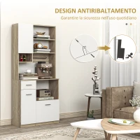 HOMCOM Mobile Dispensa in Legno con Cassetto, 3 Armadietti e 4 Ripiani Aperti, 80x35x180 cm, Bianco(m-7)