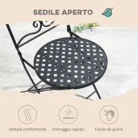 Outsunny Set da Giardino 3 Pezzi, 2 Sedie Pieghevoli e 1 Tavolo, Design a Mosaico, Grigio(m-6)