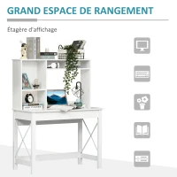 HOMCOM Bureau avec rangement bureau bibliothèque bureau en bois moderne avec étagères et grand plateau pour petits espaces bureau à domicile chambre à coucher, 105 x 50 x 137,5 cm, blanc(m-4)