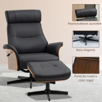 HOMCOM Sillón Relax con Reposapiés Reclinable hasta 135° Giratorio 360° con Reposacabezas Ajustable 84x83x103 cm Negro(m-6)