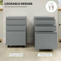 Vinsetto 3 Drawer Filling Cabinet, Mobile Metal File Cabinet with Anti-tilt Design for Letter, A4, Legal Size, Grey(m-6)