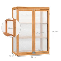 Outsunny Invernadero de Jardín de Madera y Policarbonato Invernadero Vivero Casero con 3 Estantes 2 Puertas y Tapa Abatible para Cultivo de Plantas Terraza Patio 76x47x110 cm Natural(m-3)