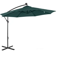 Outsunny Parasol déporté octogonal parasol LED inclinable manivelle piètement acier dim. Ø 3 x 2,6H m vert(m-1)