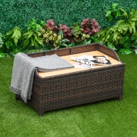 Outsunny 130 L Rattan Garden Storage Box, with Seat - Mixed Brown(m-2)