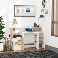 HOMCOM Computer Desk with Drawers and Storage Shelves, Office Desk Writing Table with Printer Stand, Large Workstation for Study Play Work Home Office, 137 x 55 x 92cm, Oak(m-2)