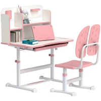 AIYAPLAY Height Adjustable Kids Desk and Chair Set, Children School Study Desk with Tiltable Desktop, Reading Rack,  Pink(m-1)