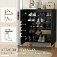 HOMCOM Meuble à chaussures meuble de rangement à chaussures 2 portes étagères réglables 72 x 31,5 x 95 cm noir laqué(m-4)