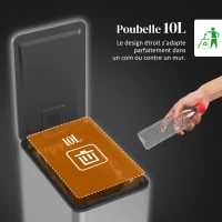 HOMCOM Poubelle de cuisine 10L, en acier inoxydable avec couvercle à fermeture douce, compacte avec seau intérieur amovible(m-4)
