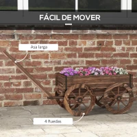 Outsunny Jardinera de Madera Exterior en Forma de Carrito con 4 Ruedas y Mango para Balcón Jardín Patio 120x41x54 cm Carbonizado(m-4)