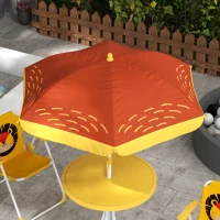 Outsunny Set de 2 Sillas Plegables y Mesa para Niños Mesa con Sombrilla Ajustable en Altura Temática de León para Jardín Amarillo(m-9)