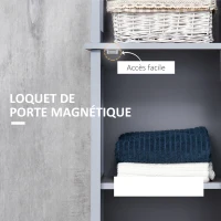 kleankin Meuble colonne de salle de bain avec placard et 3 étagères dim. 40I x 30P x 160H cm - MDF gris et naturel(m-7)