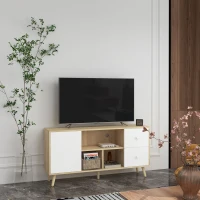 HOMCOM Meuble TV pour télévision jusqu'à 45 pouces pieds en bois massif style scandinave 3 niches 1 placard 120 x 30 x 60 cm(m-2)
