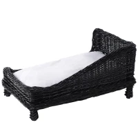 Pawhut Wicker Dog Cat Bed Kitten Lounger  Pet Bed Rattan Willow Basket Soft Cushion Lightweight 69 x 42 x 33 cm Black(m-8)