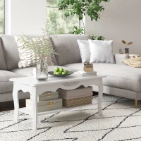 HOMCOM White Coffee Table Wood Cocktail Tea Centre Table with Storage Shelf for Living Room Reception Room, 94L x 44W x 42H cm(m-10)