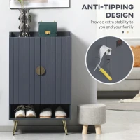 HOMCOM Modern Shoe Cabinet with 2 Doors, Open Shelf and Adjustable Shelves, 15 Pair Hallway Shoe Cupboard, Entryway Storage Unit, Grey(m-6)