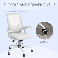 Vinsetto Mesh Office Chair, Computer Desk Chair with Flip-up Armrests, Lumbar Back Support and Swivel Wheels, White(m-8)