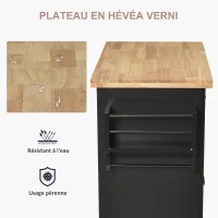 HOMCOM Desserte ilôt de cuisine multi rangements 2 tiroirs 2 placard 2 portes avec étagère range-bouteille porte-torchons et étagère réglable MDF noir hévéa(m-4)