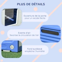 PawHut Niche pour chien extérieure en plastique maison pour chiens avec bouches d'aération bleu et blanc(m-7)
