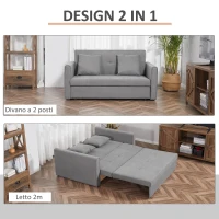 HOMCOM Divano Letto 2 Posti con Vano Contenitore, Design 2 in 1 in Poliestere, Grigio(m-5)