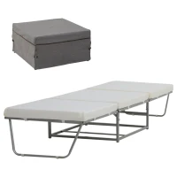 HOMCOM Divano Letto Design 2-in-1 Pieghevole 3 Cuscini Imbottiti Pelle, Cotone, Ferro, Spugna Grigio 192x69x37cm Max:150kg(m-1)