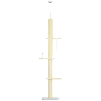 PawHut Árbol para Gatos de Suelo a Techo con Altura Ajustable  Poste de Sisal y Bola para Jugar 47x34x220-260 cm Crema(m-11)
