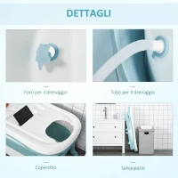 HOMCOM Vaschetta Bagnetto Pieghevole con Coperchio, Salvaspazio e Antiscivolo, per Neonati e Bambini 1-12 Anni, Bianca Blu(m-7)