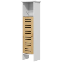 HOMCOM Meuble de salle de bain avec support papier toilette barre amovible 3 Niveaux + Sortie Papier, 78H cm, Bambou blanc(m-1)