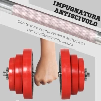 HOMCOM Set Manubri Palestra con Pesi da 40kg rivestiti in Gomma, in Metallo e Sabbia di Ferro, 45x26x26 cm, Rossa(m-5)