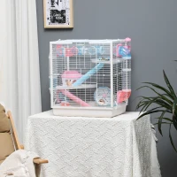 PawHut Hamster Cage for Small Rodents, with Tunnel Tube, Exercise Wheel(m-2)
