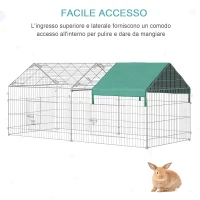 PawHut Recinto per Animali con Telo di Copertura in Acciaio con Porte, 220x103x103cm(m-5)