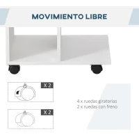 HOMCOM Mesita Auxiliar con Ruedas Mesa para Sofá en Forma de C con Estantes Abiertos para Salón 45x35x58 cm Blanco(m-6)
