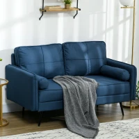HOMCOM 143cm Loveseat Sofa for Bedroom Upholstered 2 Seater Sofa with Back Cushions and Pillows, Blue(m-10)