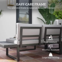 Outsunny 4 Pieces Garden Furniture Set, 5-Level Reclining Garden Corner Sofa Set, Outdoor Lounge Conversation Sectional with Cushions, Wood Effect Plastic Table, Black Frame & Light Grey Cushion(m-4)