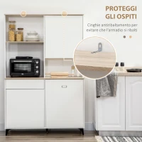 HOMCOM Dispensa Cucina in Truciolato e MDF con Ripiani Aperti, Armadietti e Cassetto, 119x41x180 cm, Bianco(m-8)
