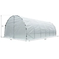 Outsunny Serre de Jardin Tunnel Surface Sol 18 m² 6L x 3l x 2H m châssis Tubulaire renforcé 25 mm Double Porte avec poignées Blanc(m-3)