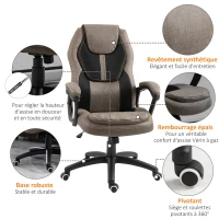 Vinsetto Fauteuil de bureau massant fauteuil bureau confortable hauteur réglable pivotant 360° polyester PU gris brun(m-7)
