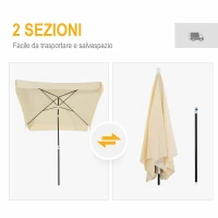 Outsunny Ombrellone 2x2 m per Esterni con Tettuccio Quadrato, Struttura Regolabile e Portatile, Crema(m-5)