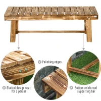 Outsunny Wooden Garden Benches, 2 Seater Outdoor Benches, Fir Wood Backless Patio Loveseat with Slatted Seat for Park, 110 x 38 x 35 cm, 3 Pieces, Carbonised(m-6)