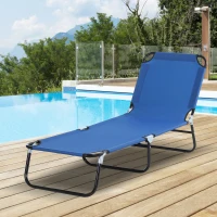 Outsunny Foldable Sun Lounger with 5-Position Adjustable Backrest, Outdoor Portable Recliner Chaise Lounge Chair with Breathable Mesh Fabric, Blue(m-2)