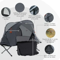 Outsunny Ensemble tente de camping 3 en 1 avec lit de camp 1 personne, tente et 1 matelas gonflable - sac de transport inclus(m-5)