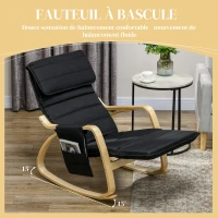 HOMCOM Fauteuil relax à bascule fauteuil allaitement avec repose-pieds réglable, poche latérale et appui-tête, noir(m-4)