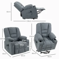 HOMCOM Oversized Riser and Recliner Chairs for the Elderly, Fabric Upholstered Lift Chair for Living Room with Remote Control, Side Pockets, Cup Holder, Grey(m-3)