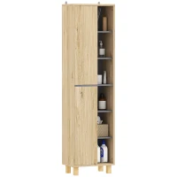 HOMCOM Meuble colonne salle de bain, armoire de salle de bain avec 6 compartiments ouverts et 2 placards, bois naturel(m-11)