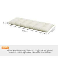 Outsunny Cojín para Banco de Jardín o Balancín128x48x8 cm con 2 Cordones de Fijación Impermeable y Protección UV 50+ Crema(m-3)